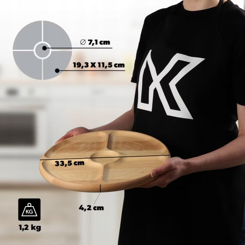 Roterende Serveringsbræt Træ 4 Rum Ø33 cm