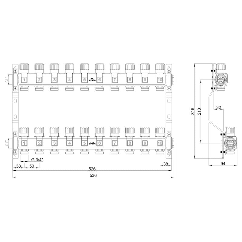 Varmefordeler Prov INOX Plus 10 Kredse Rustfrit Stål