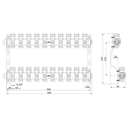 Varmefordeler Prov INOX Plus 10 Kredse Rustfrit Stål