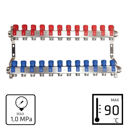 Varmefordelerrør 12 Kredse Rustfrit Stål | PM-07-012-Z