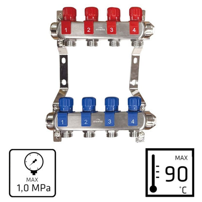 Radiatorfordeler 4 Kredse Rustfrit Stål PM-07-004-Z