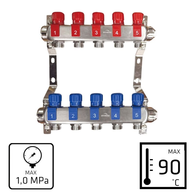 Radiatorfordeler 5 Kredse Rustfrit Stål PM-07-005-Z