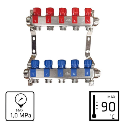 Radiatorfordeler 5 Kredse Rustfrit Stål PM-07-005-Z