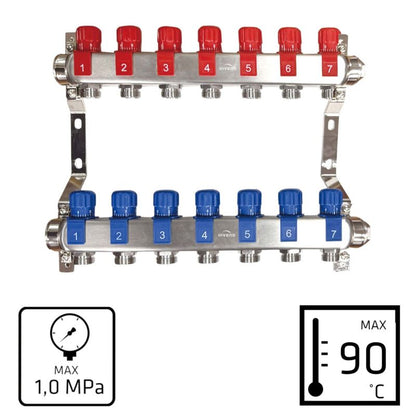 Radiatorfordeler 7 Kredse Rustfrit Stål PM-07-007-Z