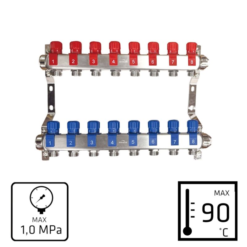 Varmefordelerrør 8 Kredse Rustfrit Stål PM-07-008-Z