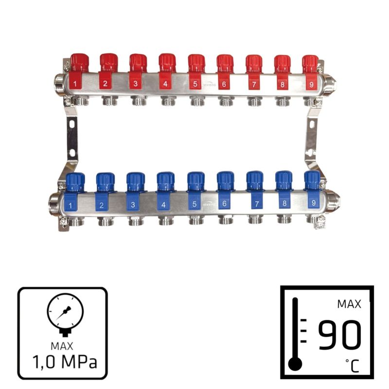 Varmefordelerrør 9 Kredse Rustfrit Stål PM-07-009-Z