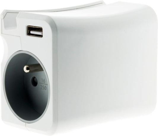 Diall forgreningsstik med 2 jordede stik, 16 A, 2 USB-porte og holder
