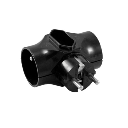 Elgotech forgreningsstik 2 x med jord 16 A og 1 x uden jord 2,5 A, sort