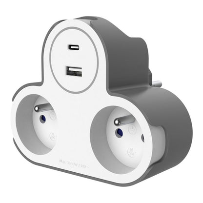 Jacobsen forgreningsstik med 2 jordede stik og USB-porte