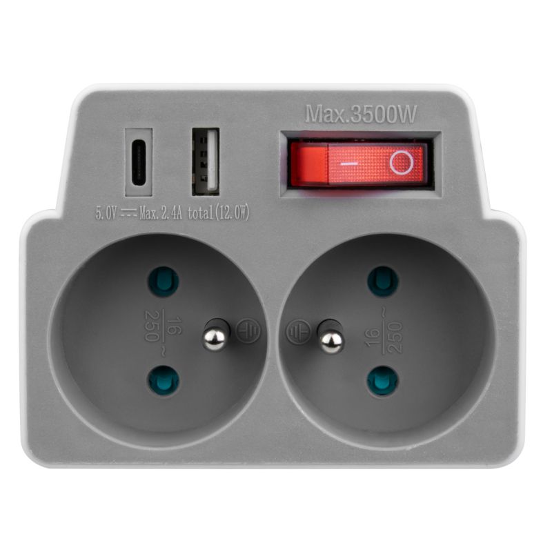 Dobbelt forgreningsstik med jordforbindelse DPM Solid 2xUSB
