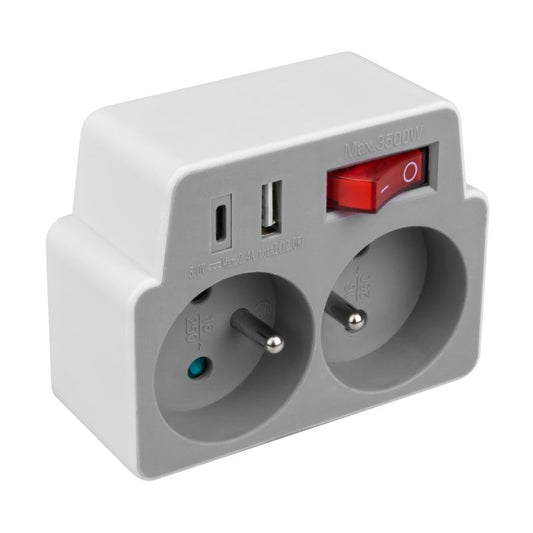 Dobbelt forgreningsstik med jordforbindelse DPM Solid 2xUSB