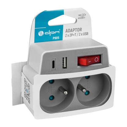 Dobbelt forgreningsstik med jordforbindelse DPM Solid 2xUSB
