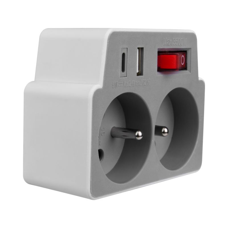 Dobbelt forgreningsstik med jordforbindelse DPM Solid 2xUSB