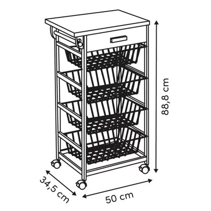 Rullevogn 50x34,5x88,8 cm Brun Metal