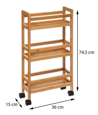 Rullevogn Bambus 36x74 cm Brun med 3 Hylder