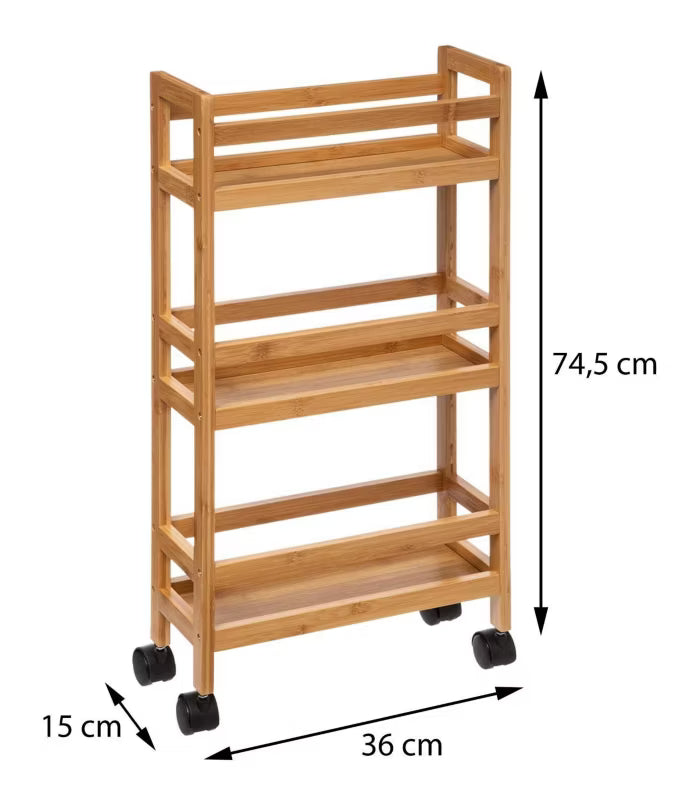 Rullevogn Bambus 36x74 cm Brun med 3 Hylder