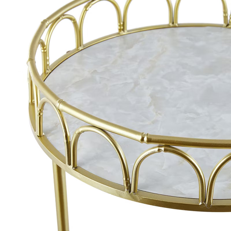 Rullevogn Shafter Hvid Marmor med Guld Stel