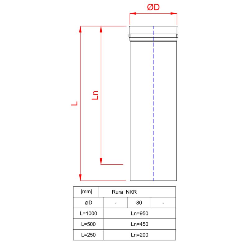 Røgrør Rustfrit Stål KW-RU-1000-80