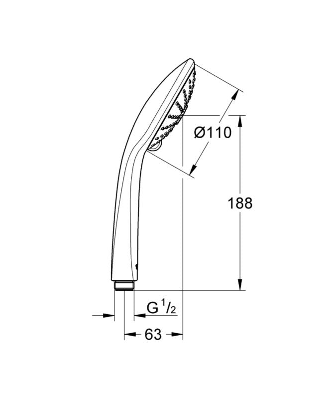 Brusehoved 3 Stråletyper Massage 110 mm Krom