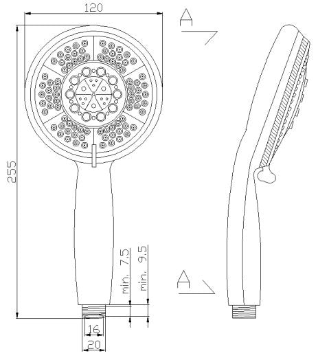 Brusehoved Rund 12 cm 5 Funktioner Anti-Calc ABS | 5907798756674