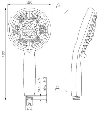 Brusehoved Rund 12 cm 5 Funktioner Anti-Calc ABS | 5907798756674