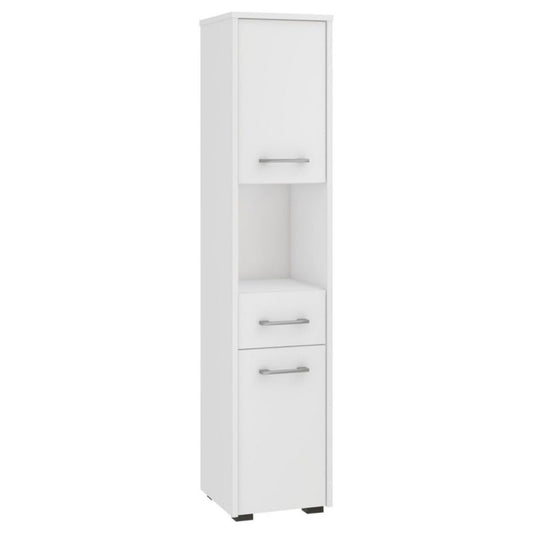 Akord Fin hvid badeværelsesskab 30 cm 2 døre 1 skuffe mat hvid farve 5 hylder 30x30x140 cm 1 stk.