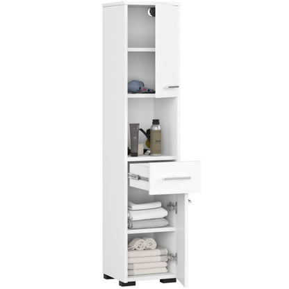 Akord Fin hvid badeværelsesskab 30 cm 2 døre 1 skuffe mat hvid farve 5 hylder 30x30x140 cm 1 stk.