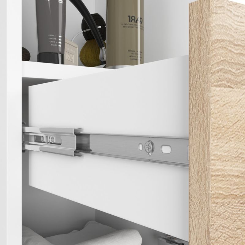 Akord Fin hvid badeværelsesskab 30 cm 2 døre 1 skuffe farve Sonoma eg mat 5 hylder 30x30x140 cm 1 stk.