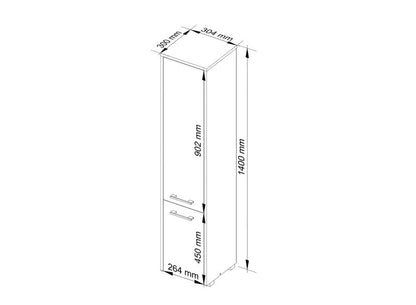 Akord Fin hvidt badeværelsesskab 30 cm 2 døre mat hvid 5 hylder 30x30x140 cm 1 stk.