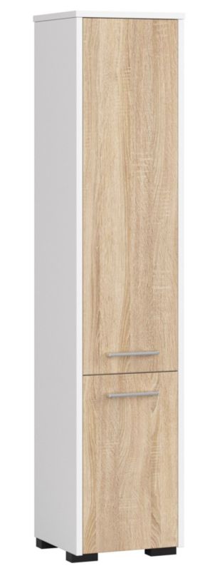 Akord Fin hvid badeværelsesskab 30 cm med 2 døre, mat sonoma eg, 5 hylder, 30x30x140 cm, 1 stk.
