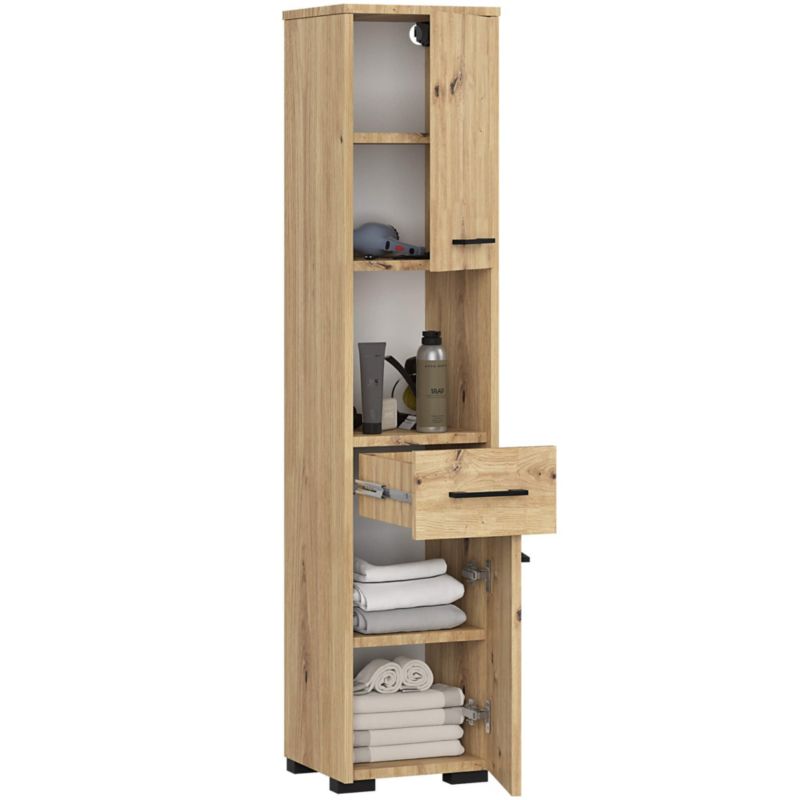 Badeværelsessøjle Fin Egetræ Artisan 30x30x140 cm 2 Døre 1 Skuffe Mat | 5901738160576