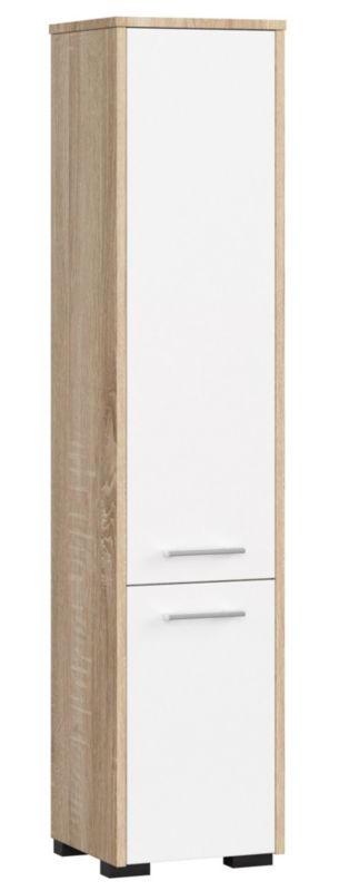 Akord Fin badeværelsesskab i Sonoma eg 30 cm, 2 låger, mat hvid, 5 hylder, 30x30x140 cm, 1 stk.