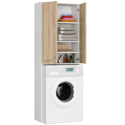 Badeværelsesskab til Vaskemaskine 64 cm Hvid/Sonoma Eg Mat 180 cm
