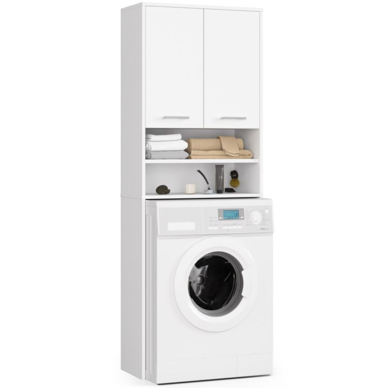 Akord Fin hvid vaskemaskineskab til indbygning 64 cm niche, 2 låger, hvid mat, 4 hylder, 64x30x180 cm, 1 stk.