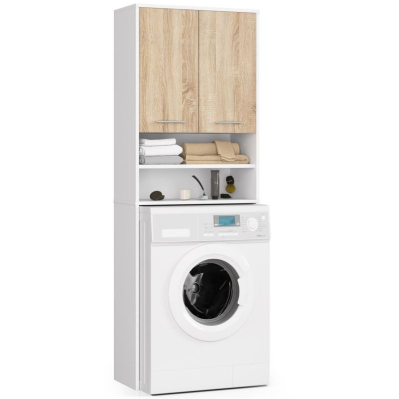 Akord Fin hvid vaskerimøbel til indbygning af vaskemaskine 64 cm niche 2 døre i mat Sonoma egetræ farve 4 hylder 64x30x180 cm 1 stk.