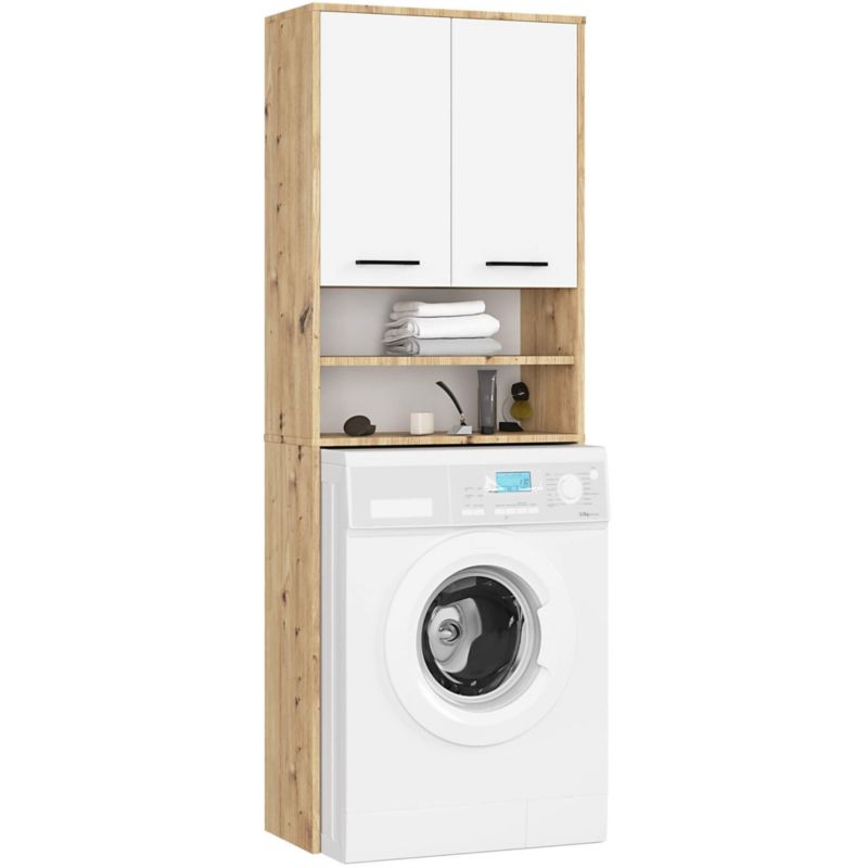 Badeværelsesskab Fin til Vaskemaskine Egetræ Artisan Hvid 64x30x180 cm