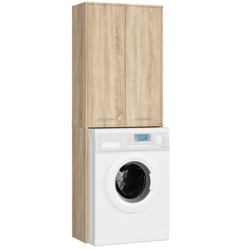Akord Fin badeværelsesskab til indbygning af vaskemaskine, Sonoma Eg, 64 cm, 2 døre, mat Sonoma Eg, 4 hylder, 64x30x180 cm, 1 stk.