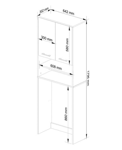 Akord Fin badeværelsesskab til indbygning af vaskemaskine, Sonoma eg, 64 cm bred niche, 2 døre, mat Sonoma eg, 4 hylder, 64x30x180 cm, 1 stk.