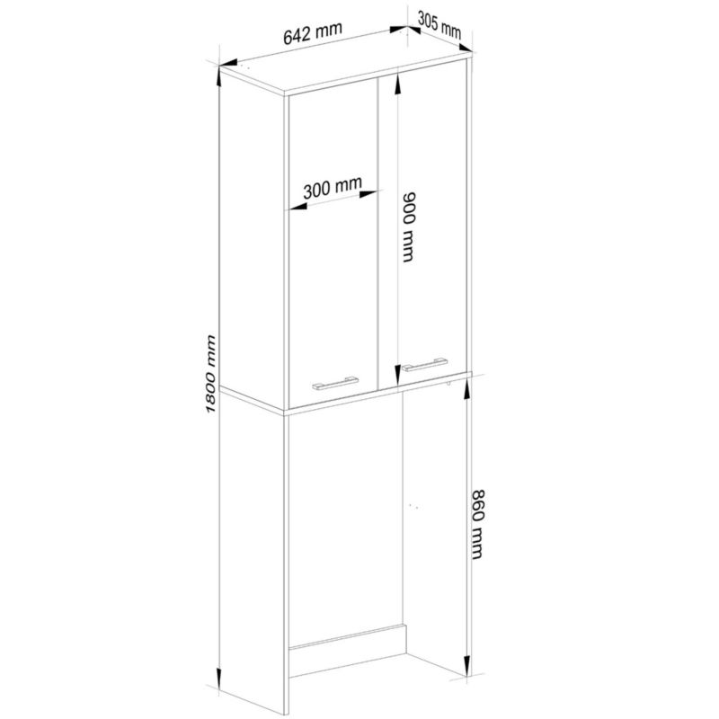Akord Fin badeværelsesskab til indbygning af vaskemaskine Grafitgrå 64 cm 2 døre mat-grå 4 hylder 64x30x180 cm 1 stk.