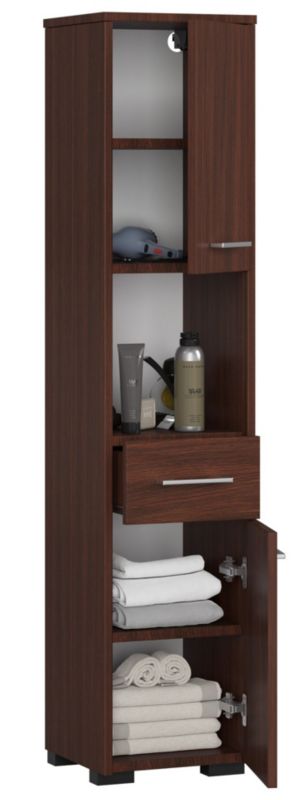 Akord Fin Wenge badeværelsesskab 30 cm 2 døre 1 skuffe mat‑wenge farve 5 hylder 30x30x140 cm 1 stk.