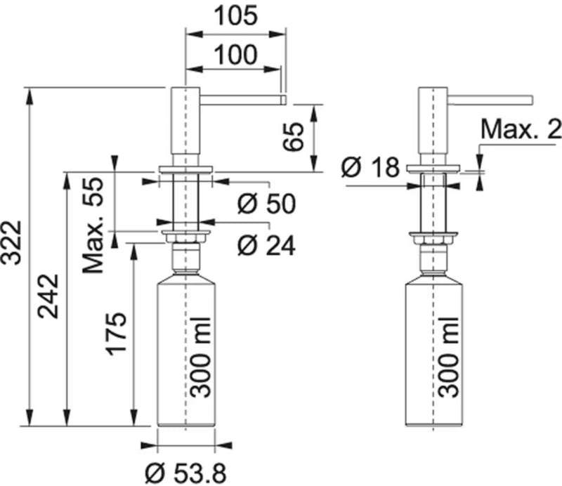 Sæbedispenser Active SM 300 ml Sort Mat
