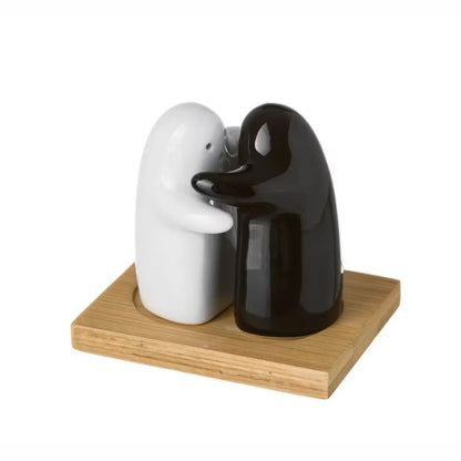 Salt- og Pebersæt 9,5x7x8,5 cm Keramik med Bambus
