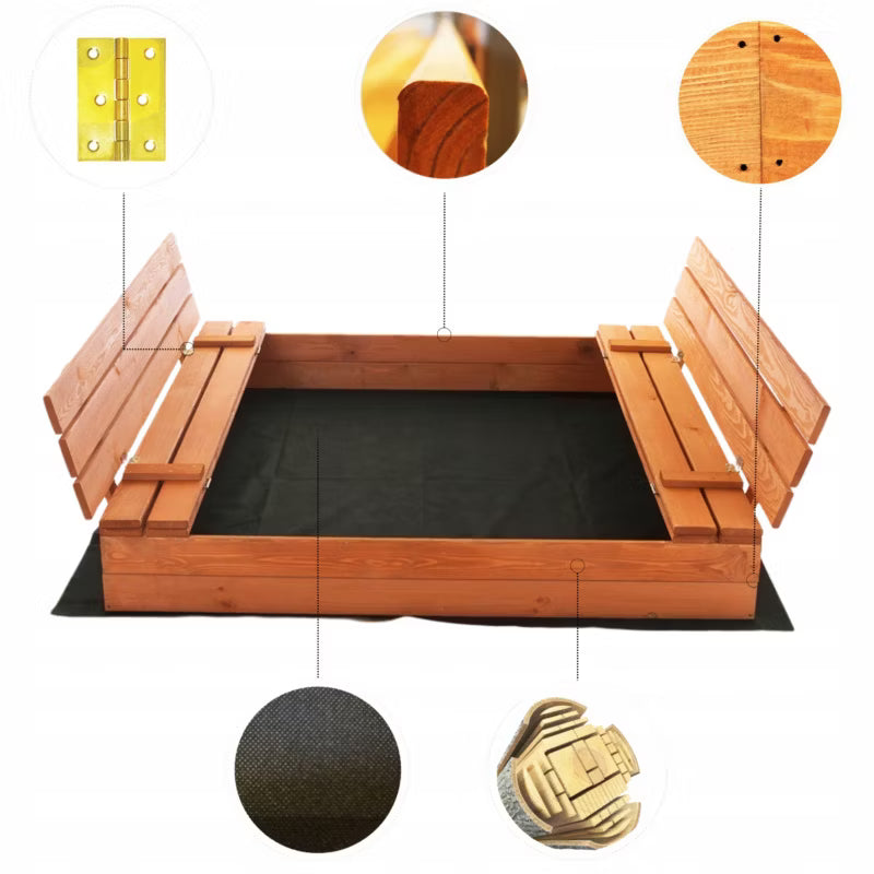 Sandkasse 140x140 cm Træ Lukbar Imprægneret