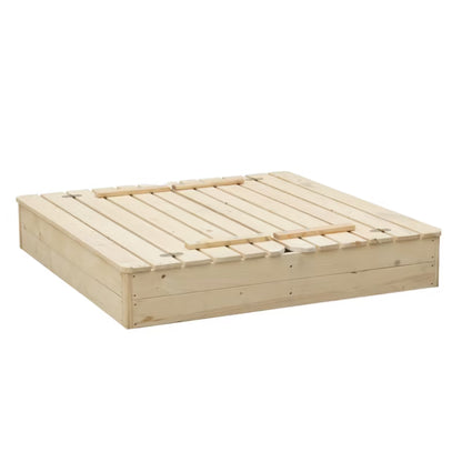 Sandkasse i Træ M051-1 118x122 cm med Låg og Bænk Natur