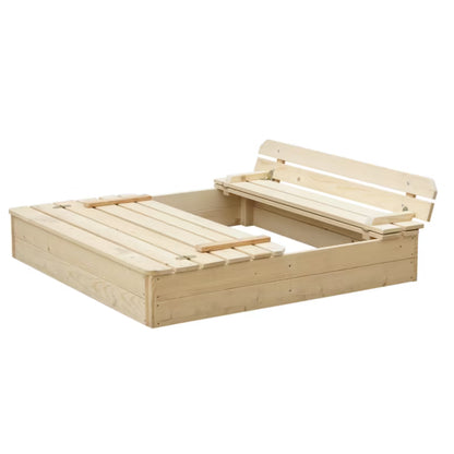 Sandkasse i Træ M051-1 118x122 cm med Låg og Bænk Natur
