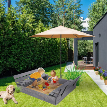 Sandkasse med Bænke og Låg 120x117 cm Grå Træ