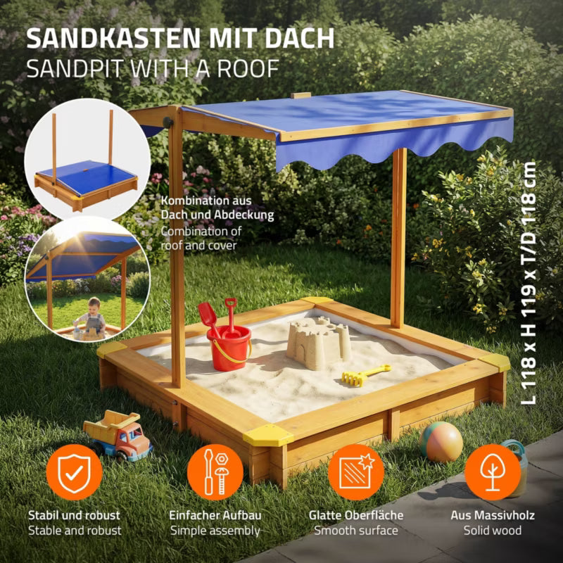 Sandkasse med Tag 118x118 cm Træ Brun