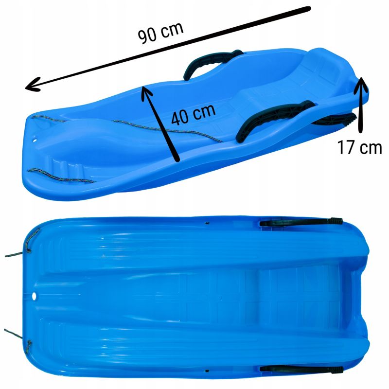 Børneslæde Sillar med bremser og rygstøtte, plast, 90 cm, blå, 1 stk