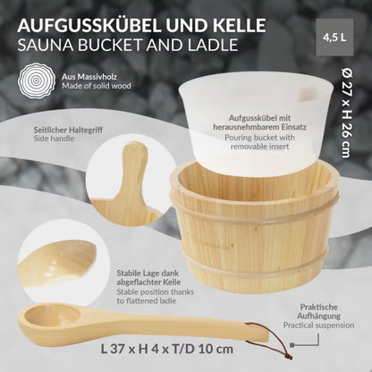 Saunasæt 4 Dele Fyrretræ 4,5 Liter Natur