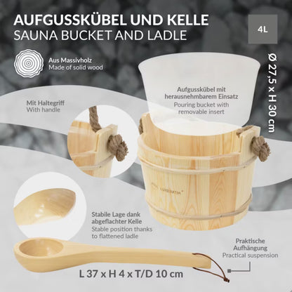 Saunasæt 4 Liter Fyrretræ med Tilbehør
